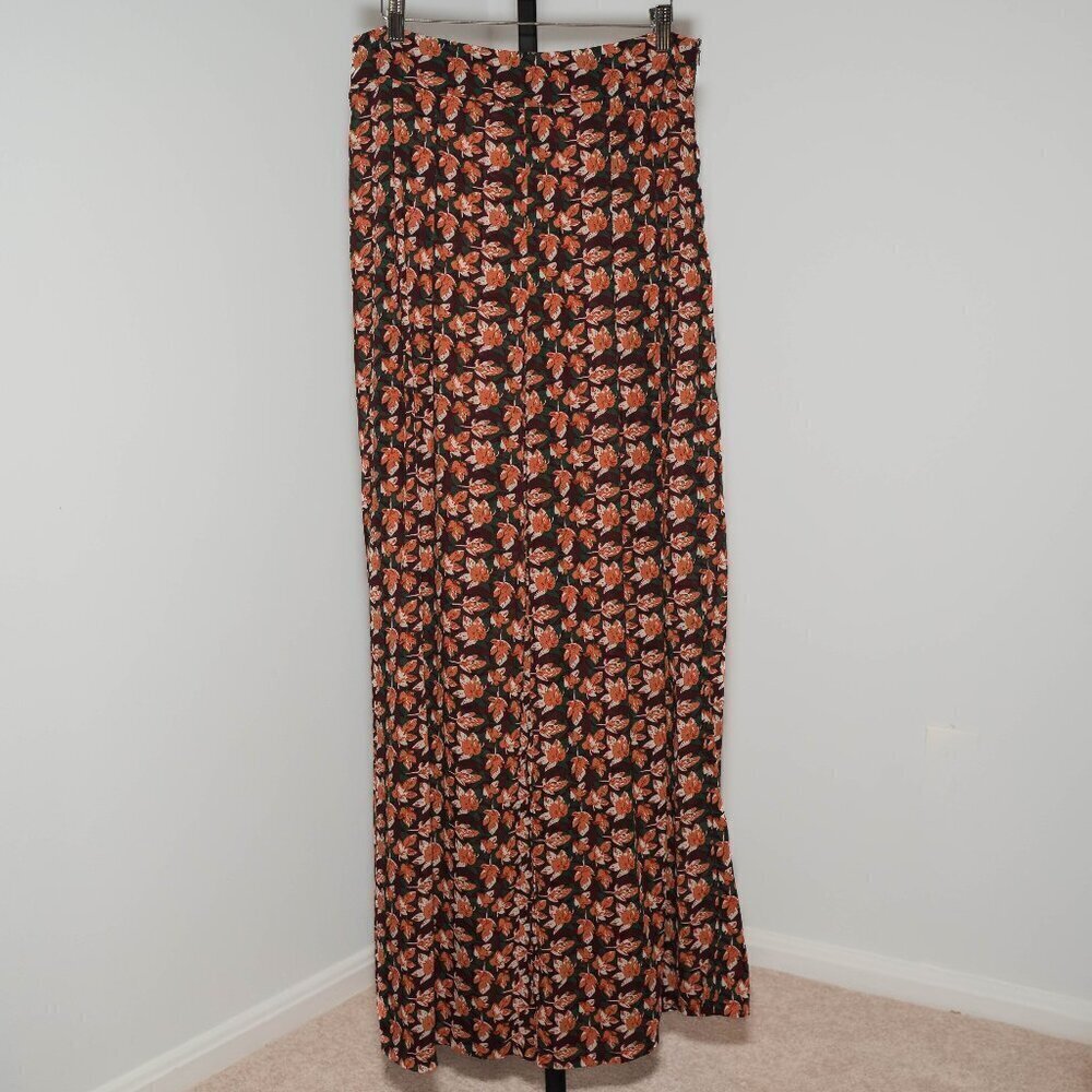 Flying Tomato Rust Leaf Palazzo Printed Pants High Rise Wide Leg - Size Large - Picture 2 of 3
